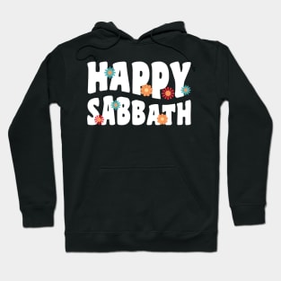 Happy Sabbath 70s Vintage Style White Text Hoodie